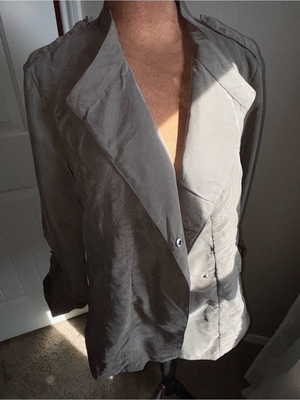 Sachin & Babi Quilted Modal Jacket Draped Crossover Front Gray/Taupe size 6